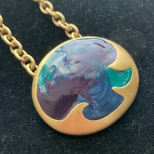 Don Lin sighed vintage gold and oval enamel swirled necklace